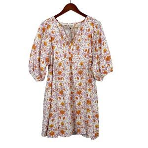 Universal Thread Babydoll Dress Cream Orange Floral Boho Cotton Women's L